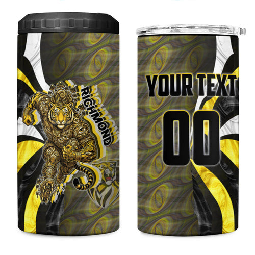 Personalised Richmond Tigers 4 in 1 Can Cooler Tumbler Trippy Psychedelic Abstract Art Mascot Football Fans