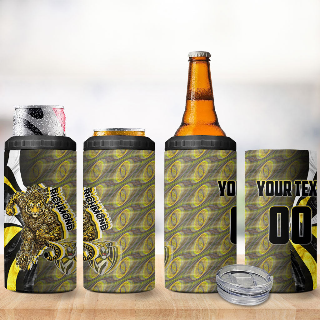 Personalised Richmond Tigers 4 in 1 Can Cooler Tumbler Trippy Psychedelic Abstract Art Mascot Football Fans