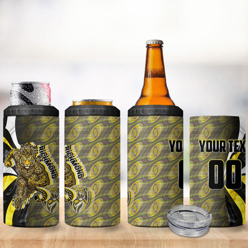 Personalised Richmond Tigers 4 in 1 Can Cooler Tumbler Trippy Psychedelic Abstract Art Mascot Football Fans