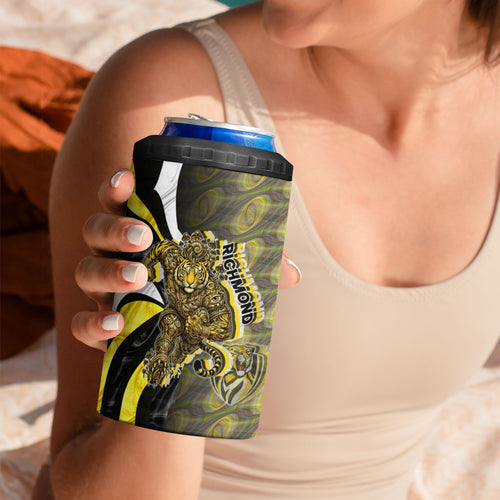 Personalised Richmond Tigers 4 in 1 Can Cooler Tumbler Trippy Psychedelic Abstract Art Mascot Football Fans