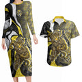 Personalised Richmond Tigers Couples Matching Long Sleeve Bodycon Dress and Hawaiian Shirt Trippy Psychedelic Abstract Art Mascot Football Fans