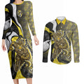 Personalised Richmond Tigers Couples Matching Long Sleeve Bodycon Dress and Long Sleeve Button Shirt Trippy Psychedelic Abstract Art Mascot Football Fans