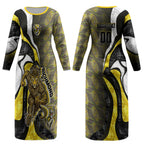 Personalised Richmond Tigers Couples Matching Long Sleeve Bodycon Dress and Long Sleeve Button Shirt Trippy Psychedelic Abstract Art Mascot Football Fans