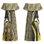 Personalised Richmond Tigers Couples Matching Off Shoulder Maxi Dress and Hawaiian Shirt Trippy Psychedelic Abstract Art Mascot Football Fans