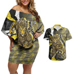 Personalised Richmond Tigers Couples Matching Off Shoulder Short Dress and Hawaiian Shirt Trippy Psychedelic Abstract Art Mascot Football Fans