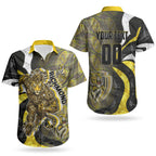 Personalised Richmond Tigers Couples Matching Off Shoulder Short Dress and Hawaiian Shirt Trippy Psychedelic Abstract Art Mascot Football Fans