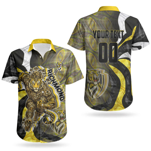 Personalised Richmond Tigers Couples Matching Puletasi and Hawaiian Shirt Trippy Psychedelic Abstract Art Mascot Football Fans