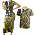 Personalised Richmond Tigers Couples Matching Short Sleeve Bodycon Dress and Hawaiian Shirt Trippy Psychedelic Abstract Art Mascot Football Fans