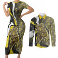 Personalised Richmond Tigers Couples Matching Short Sleeve Bodycon Dress and Long Sleeve Button Shirt Trippy Psychedelic Abstract Art Mascot Football Fans