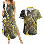 Personalised Richmond Tigers Couples Matching Summer Maxi Dress and Hawaiian Shirt Trippy Psychedelic Abstract Art Mascot Football Fans