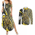 Personalised Richmond Tigers Couples Matching Summer Maxi Dress and Long Sleeve Button Shirt Trippy Psychedelic Abstract Art Mascot Football Fans