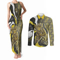 Personalised Richmond Tigers Couples Matching Tank Maxi Dress and Long Sleeve Button Shirt Trippy Psychedelic Abstract Art Mascot Football Fans