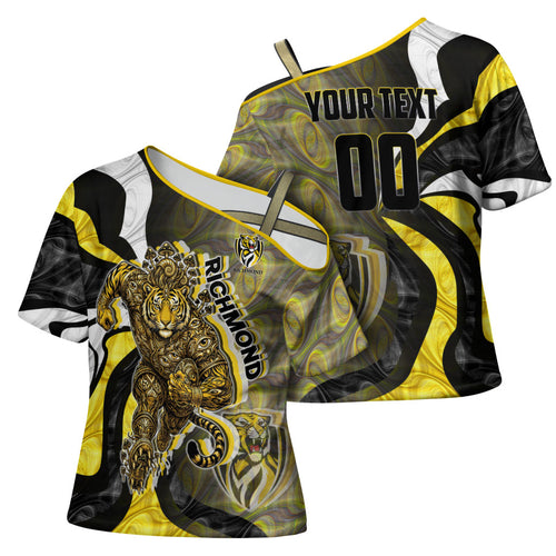 Personalised Richmond Tigers Cross Shoulder Shirt Trippy Psychedelic Abstract Art Mascot Football Fans