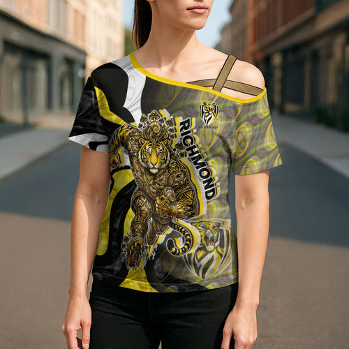 Personalised Richmond Tigers Cross Shoulder Shirt Trippy Psychedelic Abstract Art Mascot Football Fans