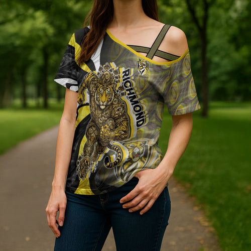 Personalised Richmond Tigers Cross Shoulder Shirt Trippy Psychedelic Abstract Art Mascot Football Fans