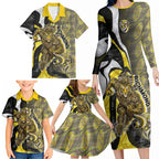 Personalised Richmond Tigers Family Matching Long Sleeve Bodycon Dress and Hawaiian Shirt Trippy Psychedelic Abstract Art Mascot Football Fans