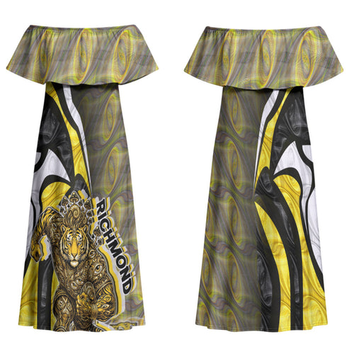 Personalised Richmond Tigers Family Matching Off Shoulder Maxi Dress and Hawaiian Shirt Trippy Psychedelic Abstract Art Mascot Football Fans