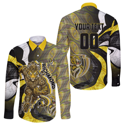 Personalised Richmond Tigers Family Matching Off Shoulder Short Dress and Hawaiian Shirt Trippy Psychedelic Abstract Art Mascot Football Fans