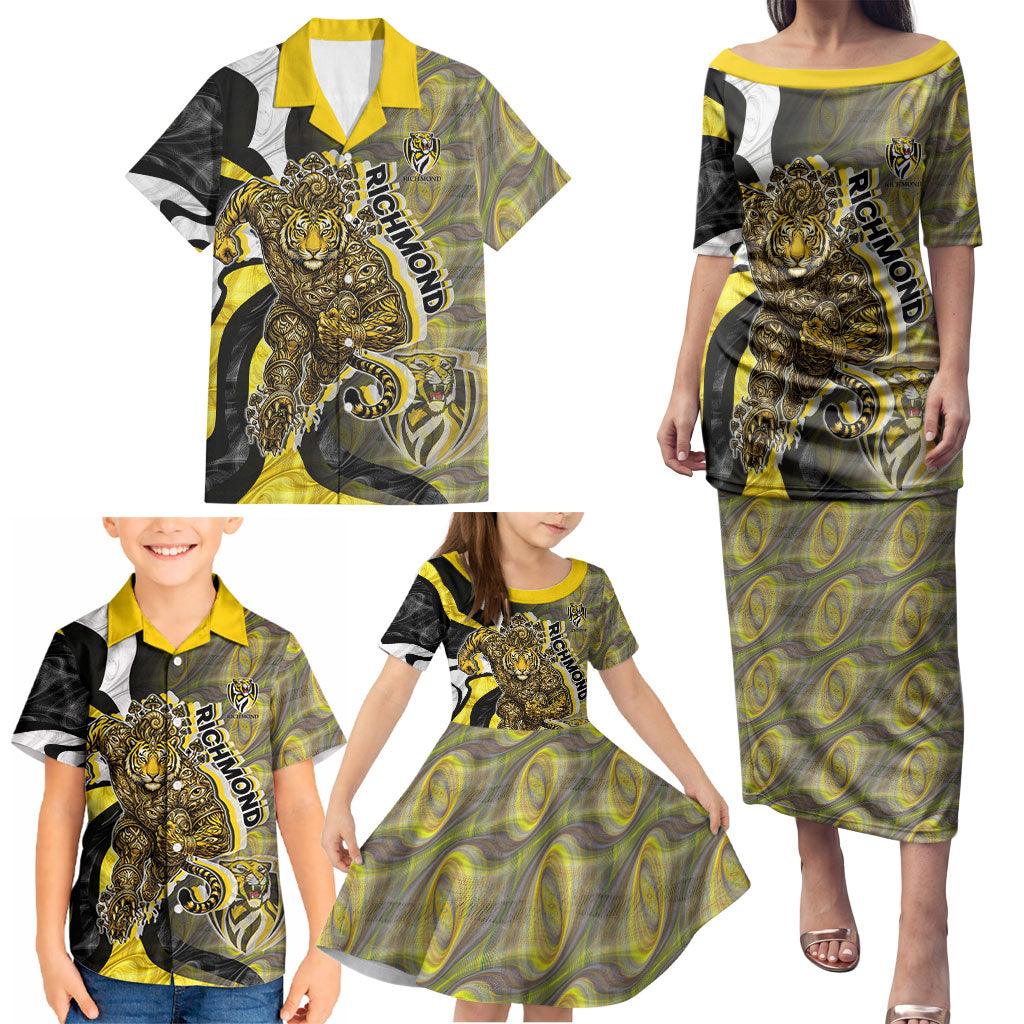 Personalised Richmond Tigers Family Matching Puletasi and Hawaiian Shirt Trippy Psychedelic Abstract Art Mascot Football Fans