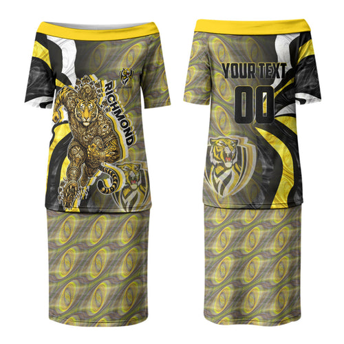 Personalised Richmond Tigers Family Matching Puletasi and Hawaiian Shirt Trippy Psychedelic Abstract Art Mascot Football Fans