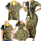 Personalised Richmond Tigers Family Matching Short Sleeve Bodycon Dress and Hawaiian Shirt Trippy Psychedelic Abstract Art Mascot Football Fans