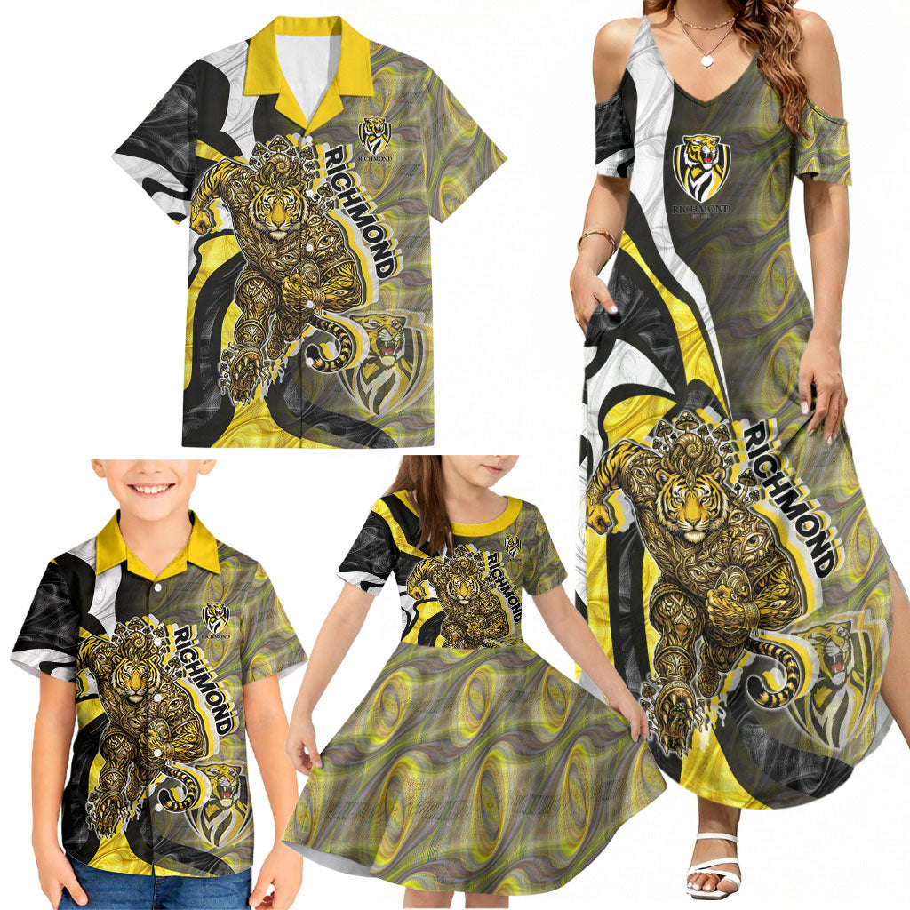 Personalised Richmond Tigers Family Matching Summer Maxi Dress and Hawaiian Shirt Trippy Psychedelic Abstract Art Mascot Football Fans