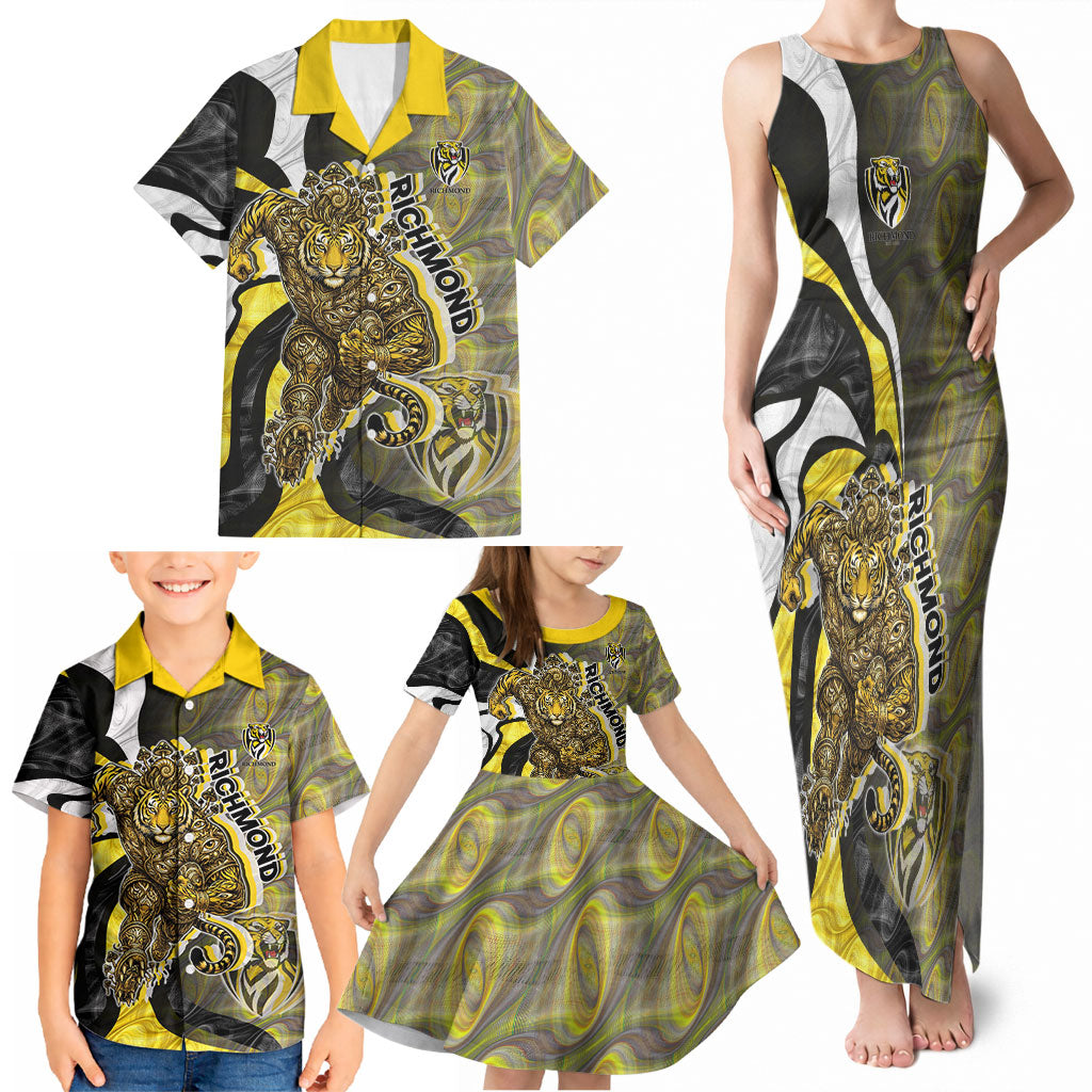 Personalised Richmond Tigers Family Matching Tank Maxi Dress and Hawaiian Shirt Trippy Psychedelic Abstract Art Mascot Football Fans