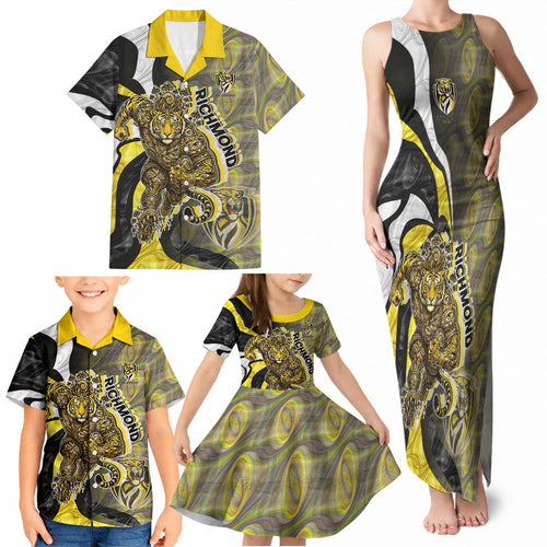 Personalised Richmond Tigers Family Matching Tank Maxi Dress and Hawaiian Shirt Trippy Psychedelic Abstract Art Mascot Football Fans