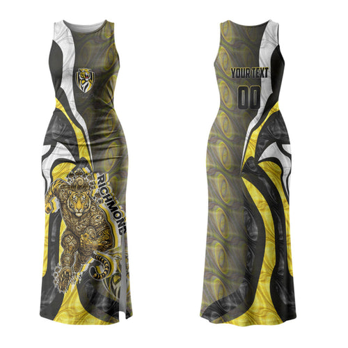 Personalised Richmond Tigers Family Matching Tank Maxi Dress and Hawaiian Shirt Trippy Psychedelic Abstract Art Mascot Football Fans
