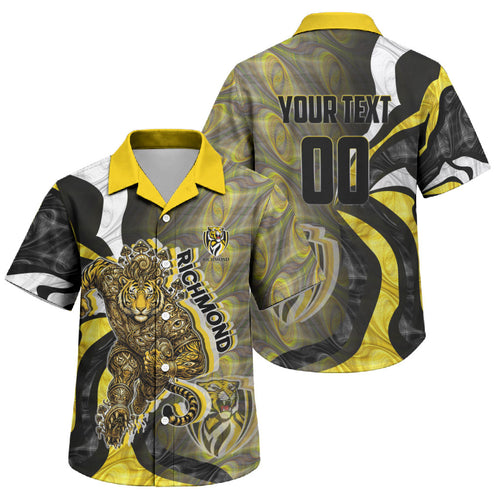 Personalised Richmond Tigers Family Matching Tank Maxi Dress and Hawaiian Shirt Trippy Psychedelic Abstract Art Mascot Football Fans