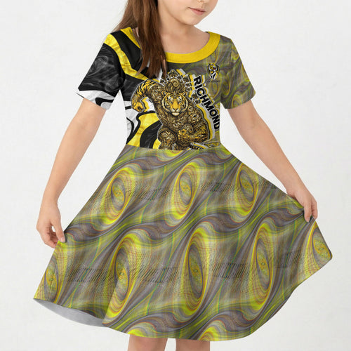 Personalised Richmond Tigers Kid Short Sleeve Dress Trippy Psychedelic Abstract Art Mascot Football Fans