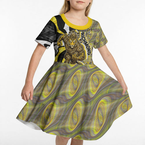 Personalised Richmond Tigers Kid Short Sleeve Dress Trippy Psychedelic Abstract Art Mascot Football Fans