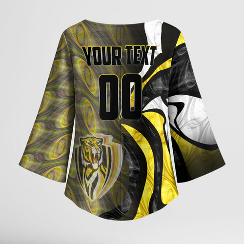 Personalised Richmond Tigers Kimono Sleeve Blouse Trippy Psychedelic Abstract Art Mascot Football Fans