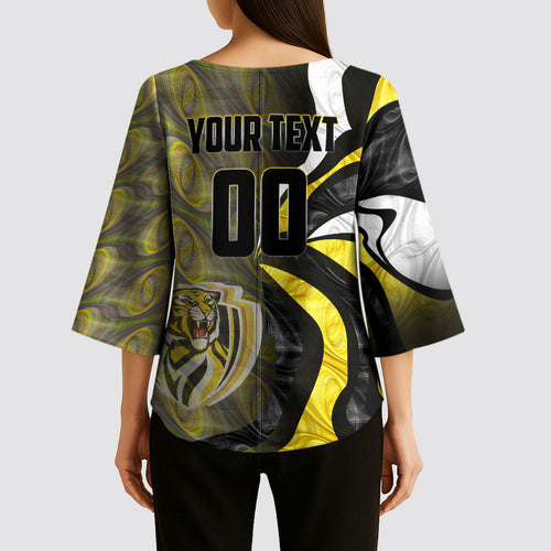 Personalised Richmond Tigers Kimono Sleeve Blouse Trippy Psychedelic Abstract Art Mascot Football Fans