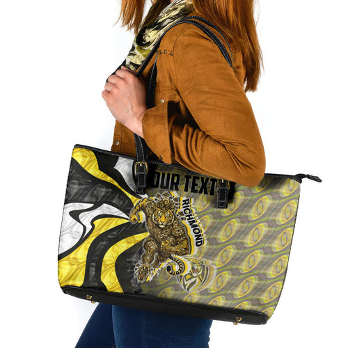 Personalised Richmond Tigers Leather Tote Bag Trippy Psychedelic Abstract Art Mascot Football Fans
