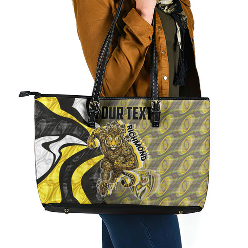 Personalised Richmond Tigers Leather Tote Bag Trippy Psychedelic Abstract Art Mascot Football Fans