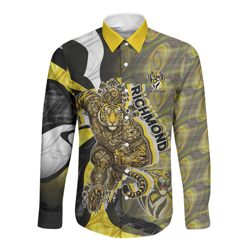 Personalised Richmond Tigers Long Sleeve Button Shirt Trippy Psychedelic Abstract Art Mascot Football Fans