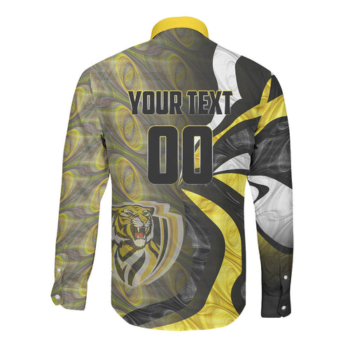 Personalised Richmond Tigers Long Sleeve Button Shirt Trippy Psychedelic Abstract Art Mascot Football Fans