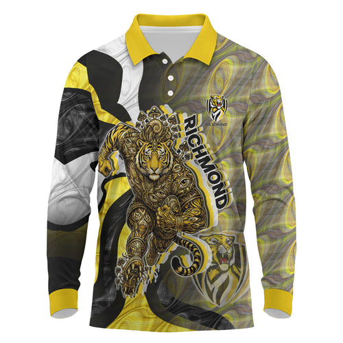 Personalised Richmond Tigers Long Sleeve Polo Shirt Trippy Psychedelic Abstract Art Mascot Football Fans