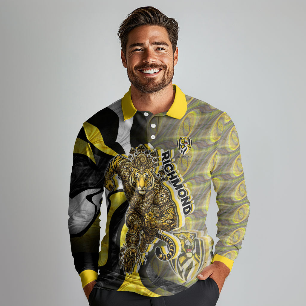 Personalised Richmond Tigers Long Sleeve Polo Shirt Trippy Psychedelic Abstract Art Mascot Football Fans