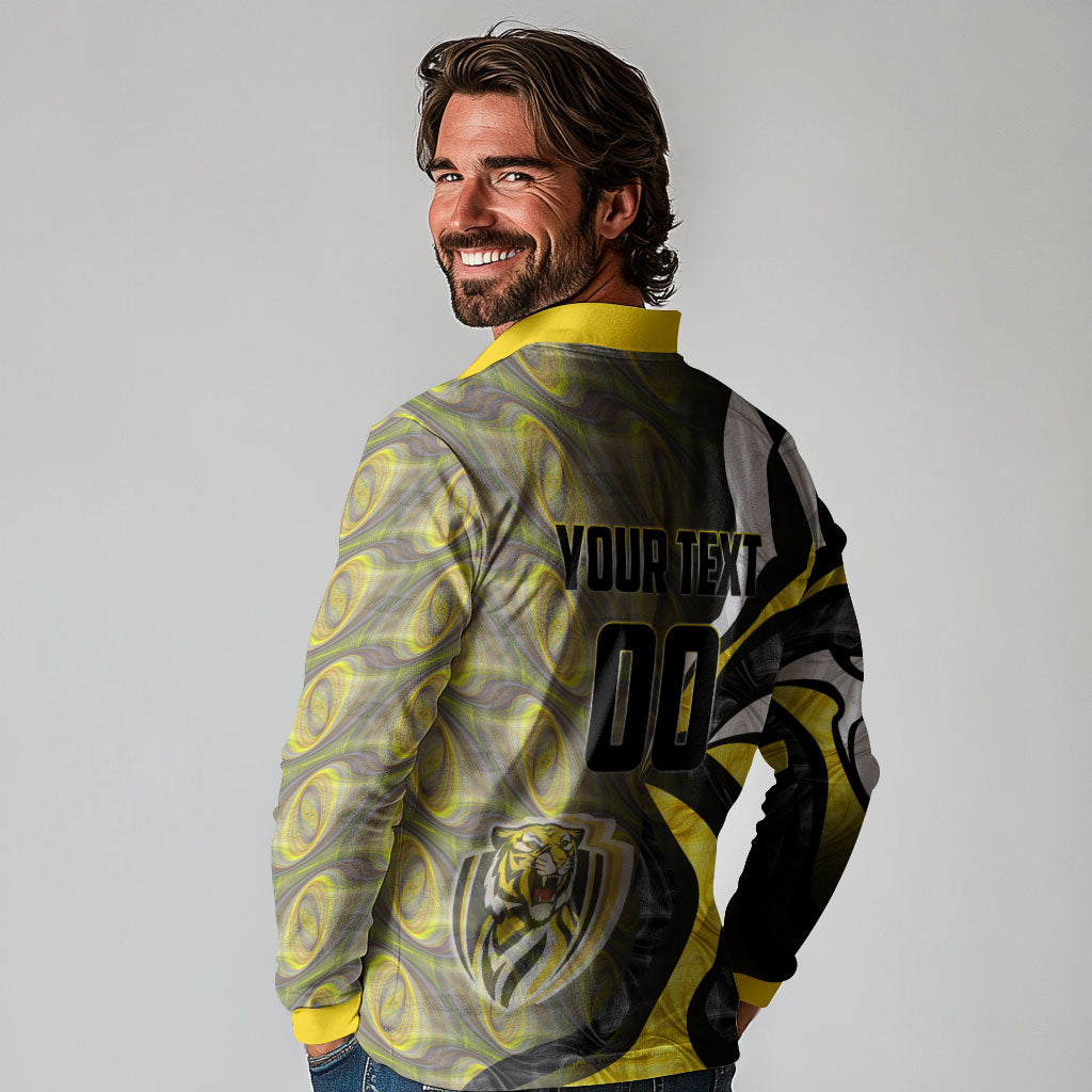 Personalised Richmond Tigers Long Sleeve Polo Shirt Trippy Psychedelic Abstract Art Mascot Football Fans