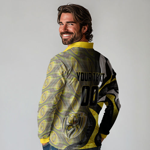 Personalised Richmond Tigers Long Sleeve Polo Shirt Trippy Psychedelic Abstract Art Mascot Football Fans