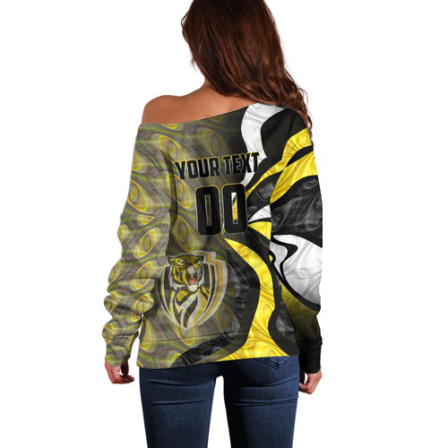 Personalised Richmond Tigers Off Shoulder Sweater Trippy Psychedelic Abstract Art Mascot Football Fans