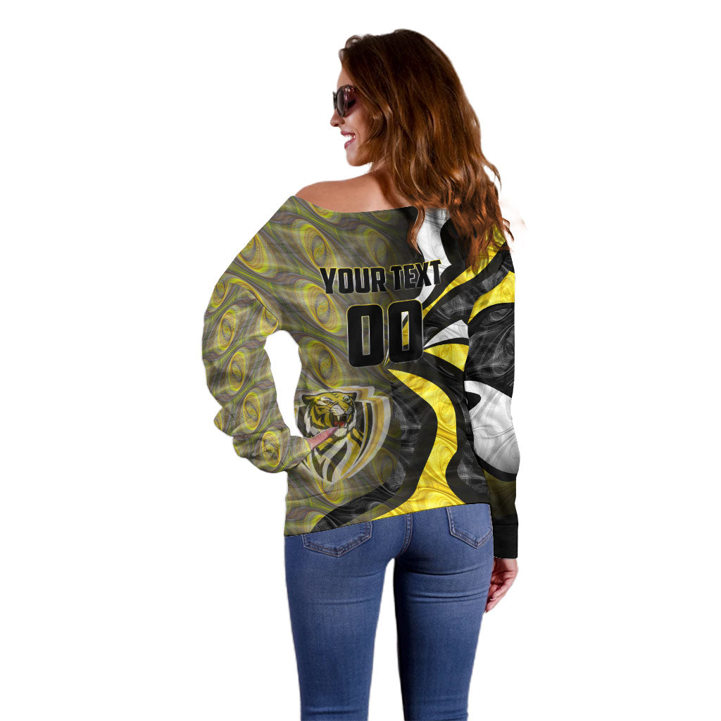 Personalised Richmond Tigers Off Shoulder Sweater Trippy Psychedelic Abstract Art Mascot Football Fans