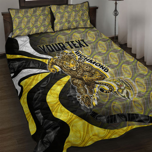 Personalised Richmond Tigers Quilt Bed Set Trippy Psychedelic Abstract Art Mascot Football Fans