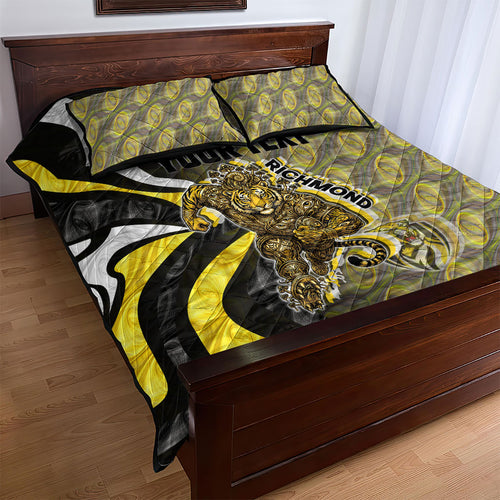 Personalised Richmond Tigers Quilt Bed Set Trippy Psychedelic Abstract Art Mascot Football Fans
