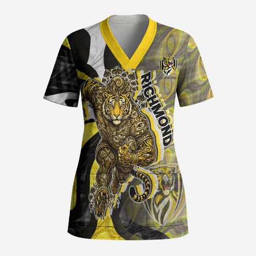 Personalised Richmond Tigers Scrub Top Trippy Psychedelic Abstract Art Mascot Football Fans