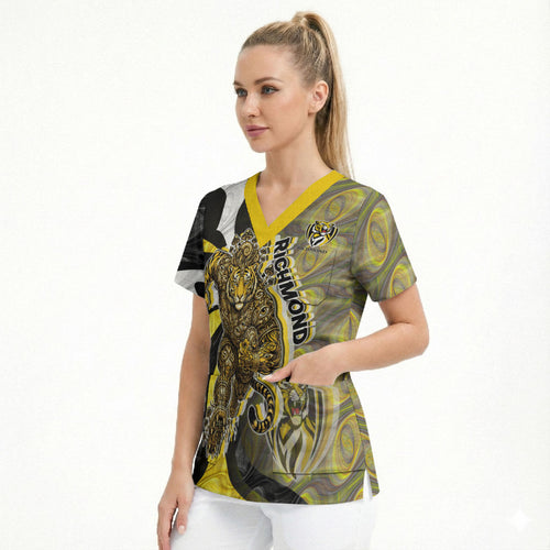 Personalised Richmond Tigers Scrub Top Trippy Psychedelic Abstract Art Mascot Football Fans