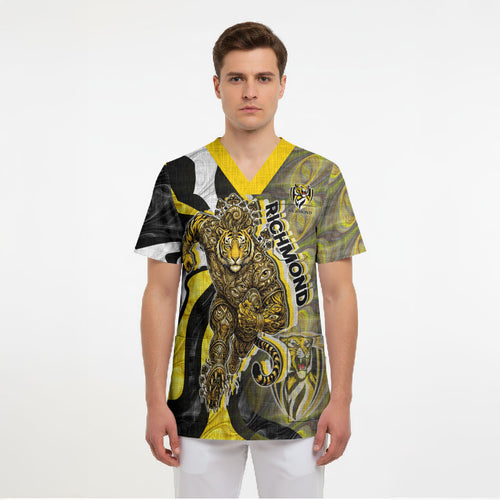 Personalised Richmond Tigers Scrub Top Trippy Psychedelic Abstract Art Mascot Football Fans