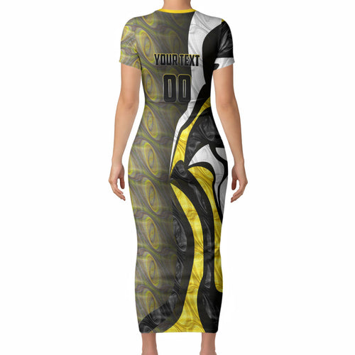 Personalised Richmond Tigers Short Sleeve Bodycon Dress Trippy Psychedelic Abstract Art Mascot Football Fans
